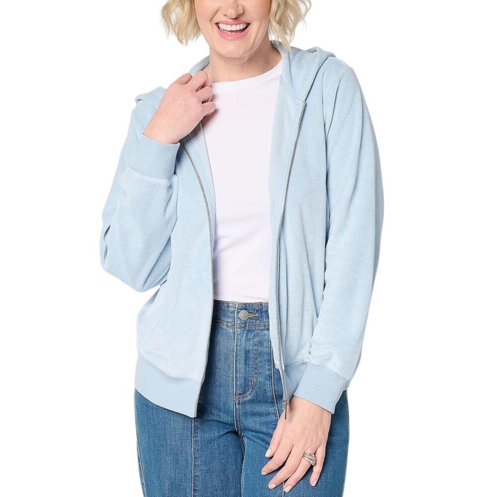 Martha Stewart Women's Knit Zip-Front Jacket with Hood Blue - Regular
